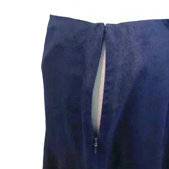VINTAGE Chaps Navy Blue Linen Trumpet Skirt Knee Length Fully Lined Size 12 - Picture 3 of 6